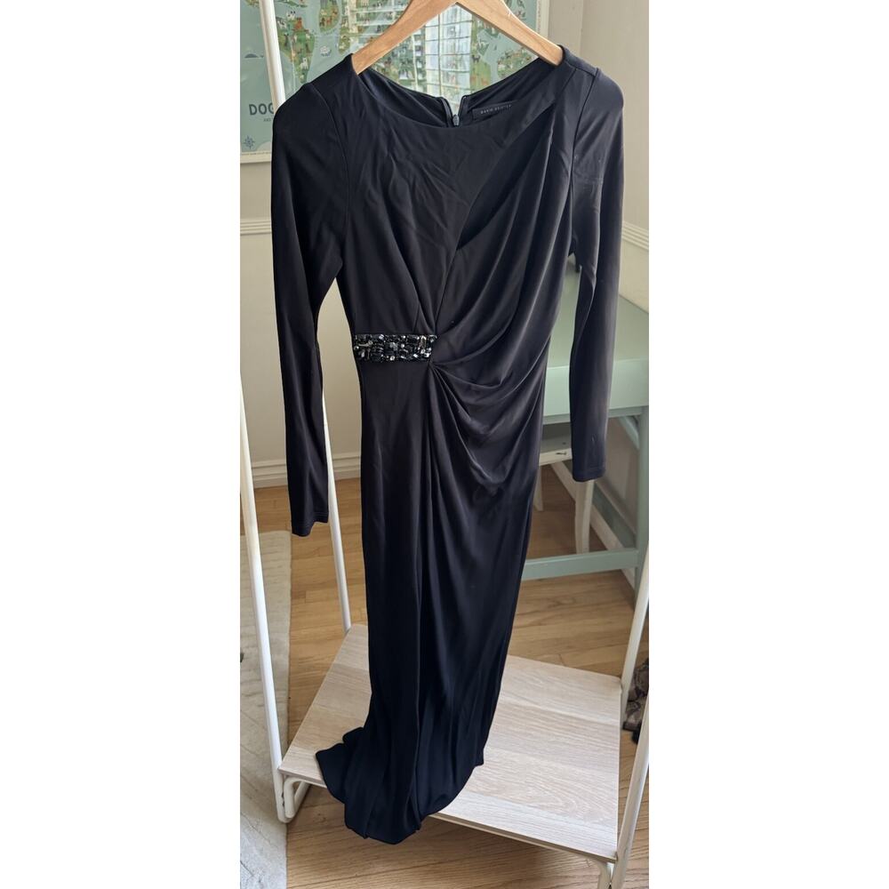 VTG‎ David Meister Maxi Dress Size 2 Black Party Cocktail Gown Cutout Rhinestone